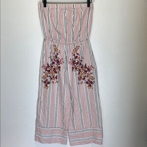 Striped Jumpsuit with Floral Embroidery